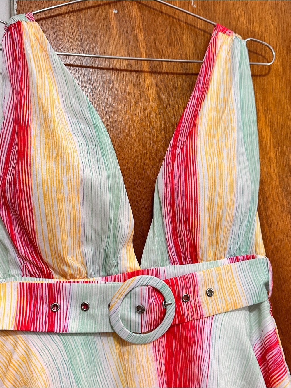 L'ATISTE Multicolor Striped Maxi Dress with Belt